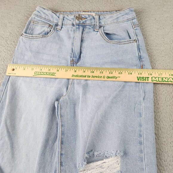 Ribcage Wide Leg Distressed Jeans Womens 24x30 Light Blue High Waist Rise - Picture 4 of 9